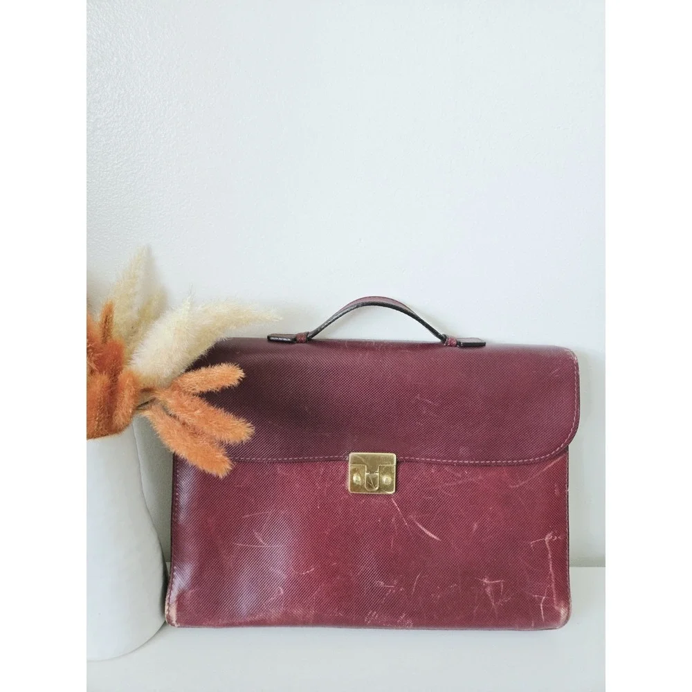 Vintage BOTTEGA VENETA 80's-90's Tuscan Red Leather Briefcase Portfolio Satchel